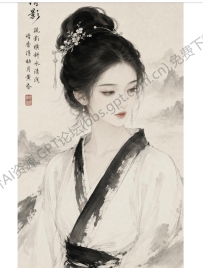 整理了一份写意水墨女角色提示词，包含了毛笔线条、衣着以及古典五官的词汇